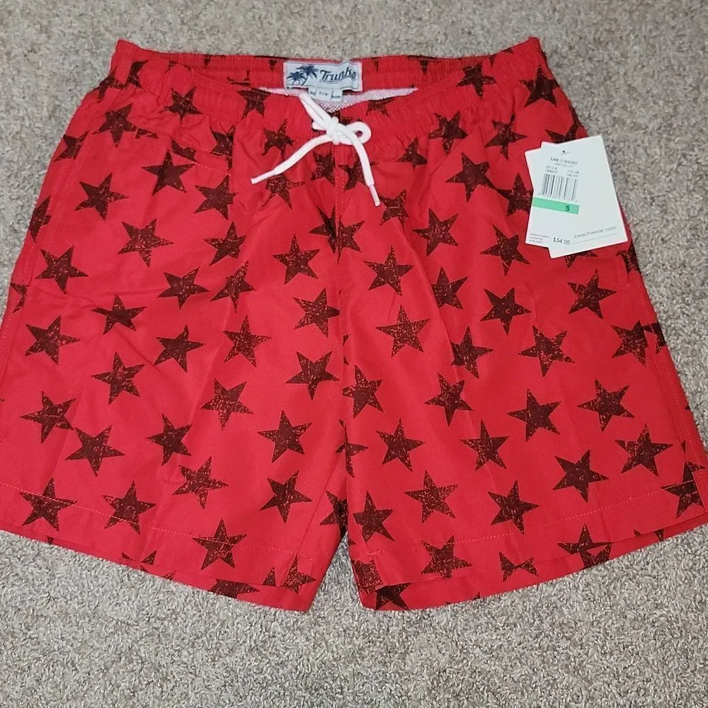 New Trunks Surf & Swim San O Short Lined Swim Trunks Tomato / Black Size S Small